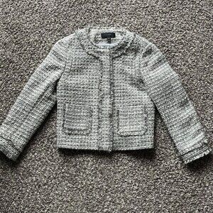 Jcrew Grey Black Tweed Jacket Womens 2P Cottagecore Babydoll Sophisticated Cute